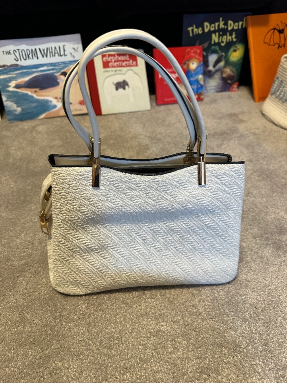 3 Compartment White Textured Purse Crossbody Bag